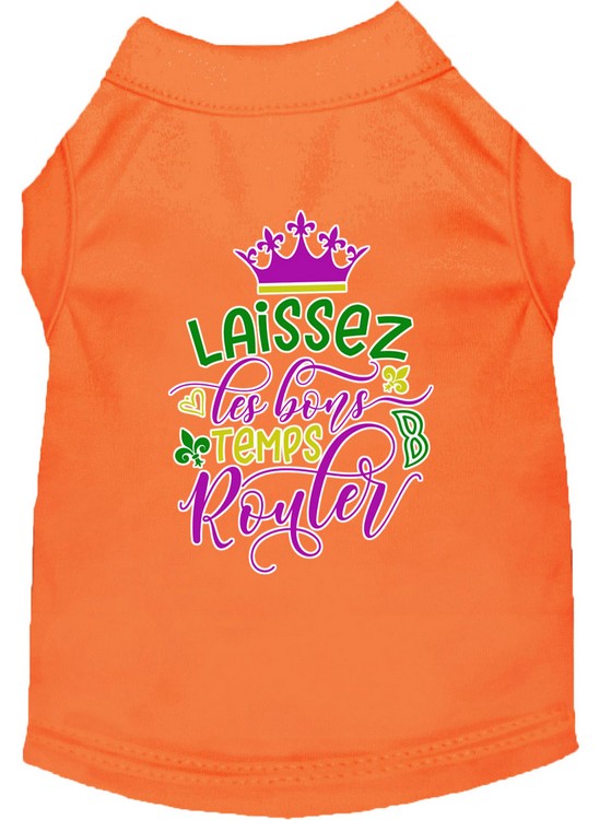 Laissez Les Bons Temps Rouler Screen Print Mardi Gras Dog Shirt Orange XS